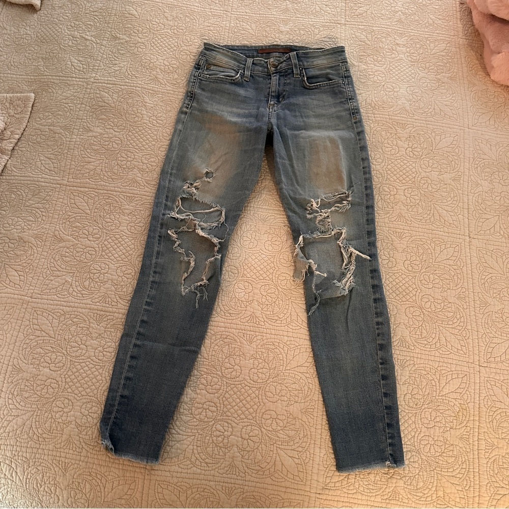 Joe's Gretchen Size 24 Jeans Light Blue Distressed Denim Ankle Tapper Casual